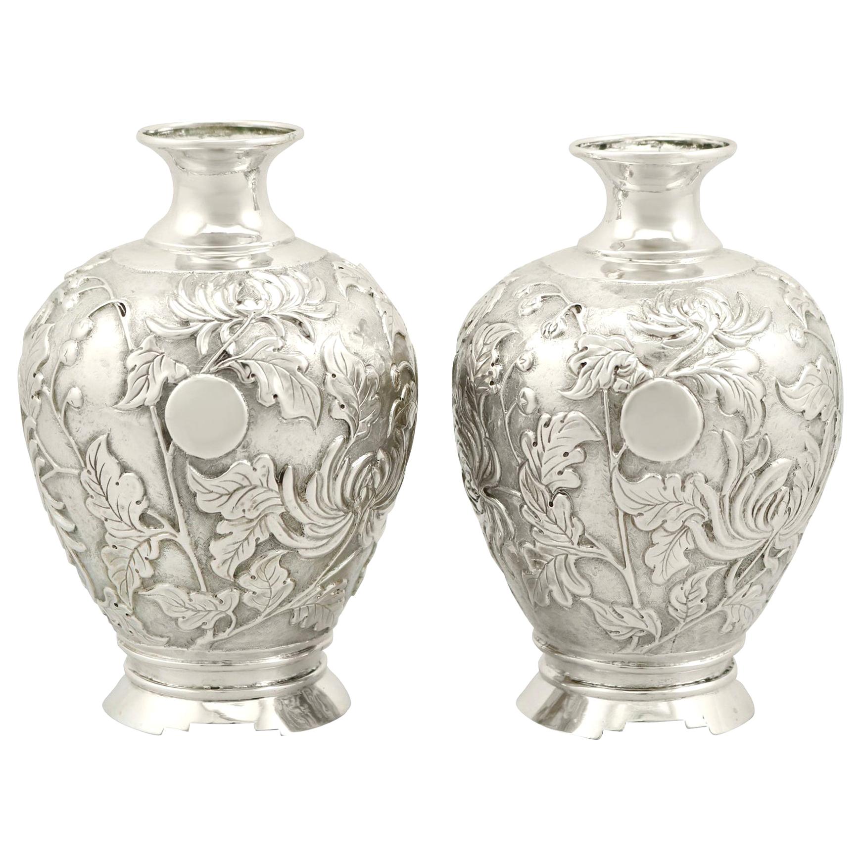 Antique Japanese Silver Bud Vases, circa 1900