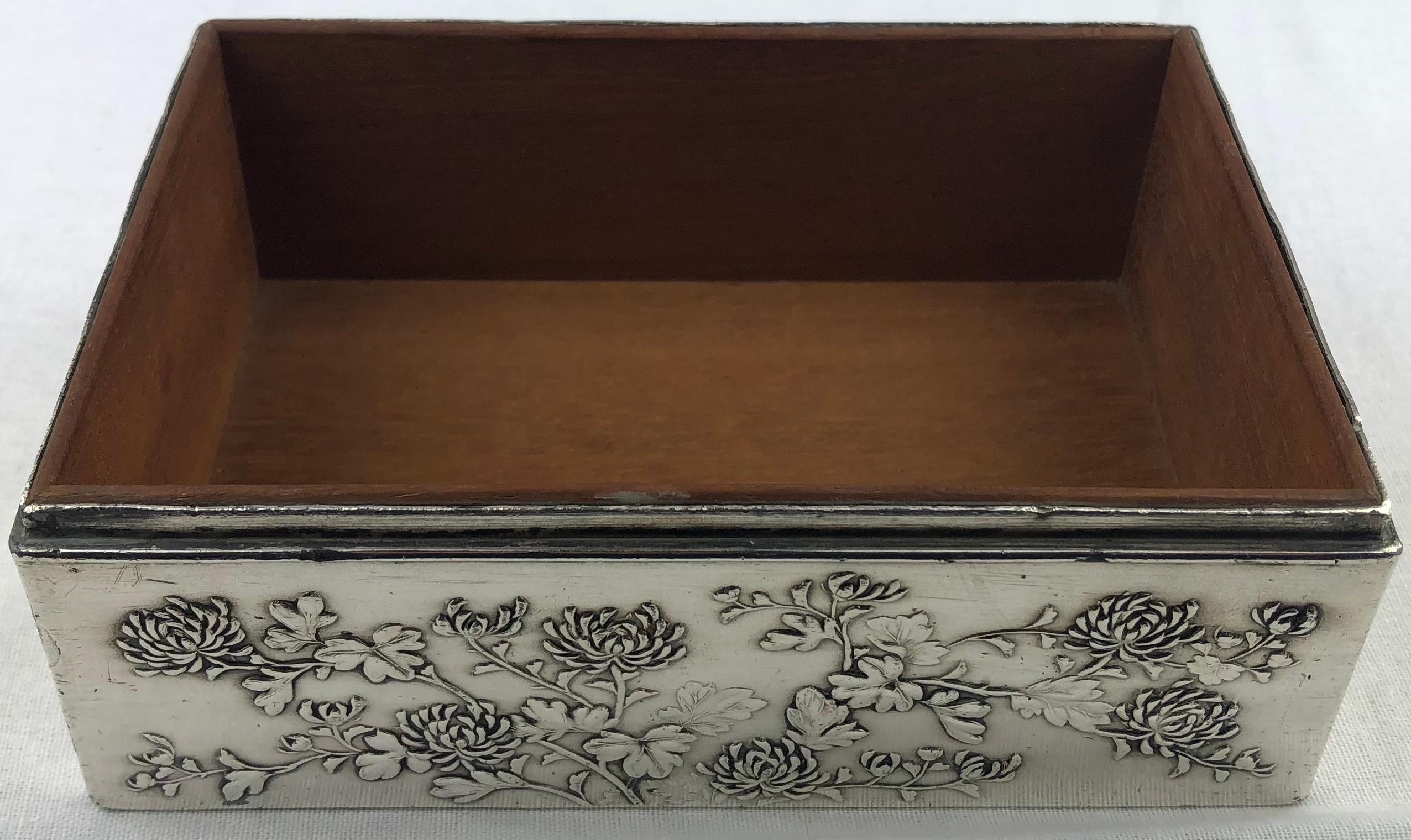Hand-Crafted Antique Japanese Silver Cigar, Jewelry or Keepsake Box For Sale