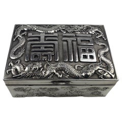 Antique Japanese Silver Repousee Cigar, Jewelry or Keepsake Box