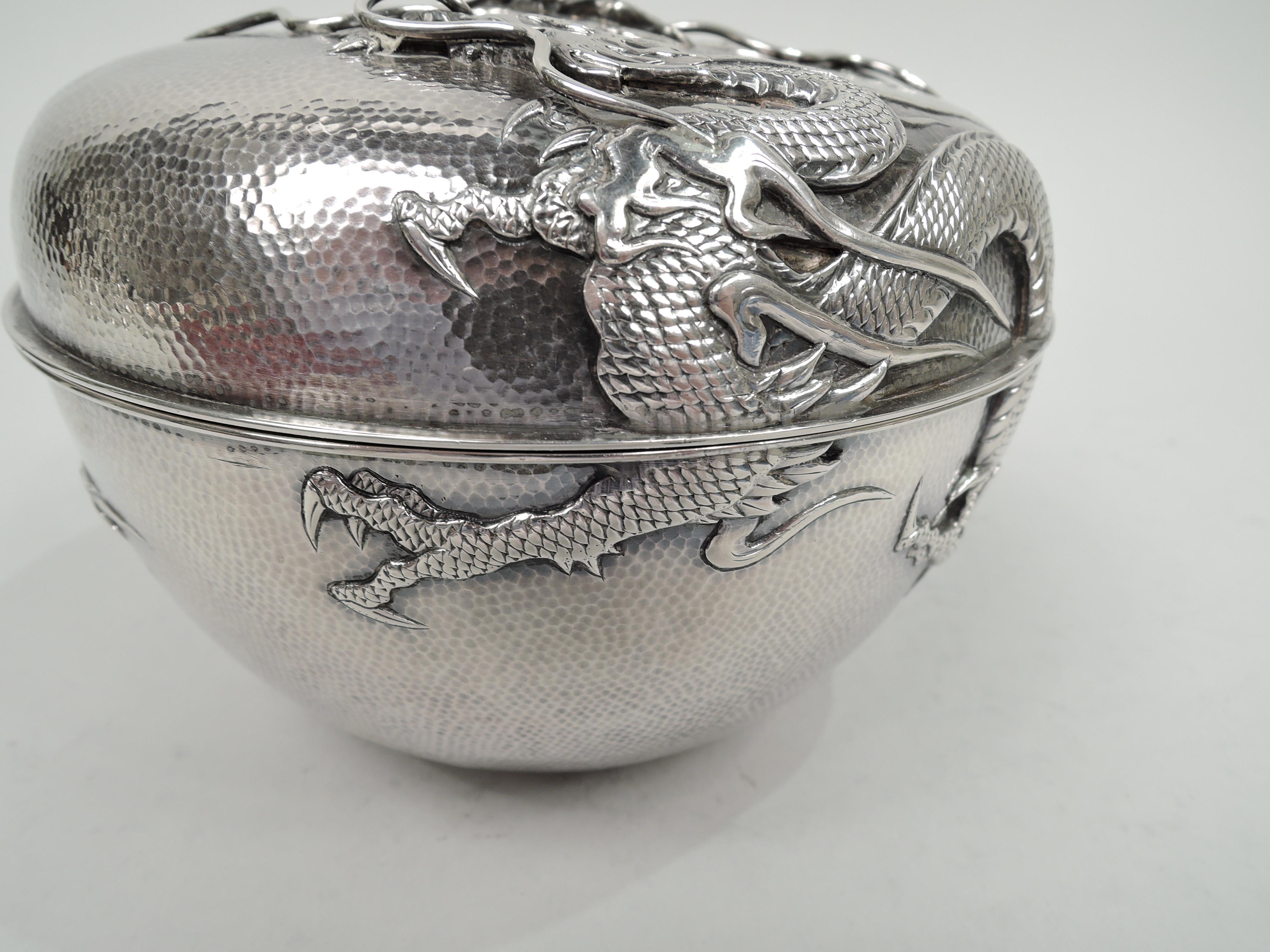 Antique Japanese Silver Dragon Box in Rare Round Form In Excellent Condition In New York, NY