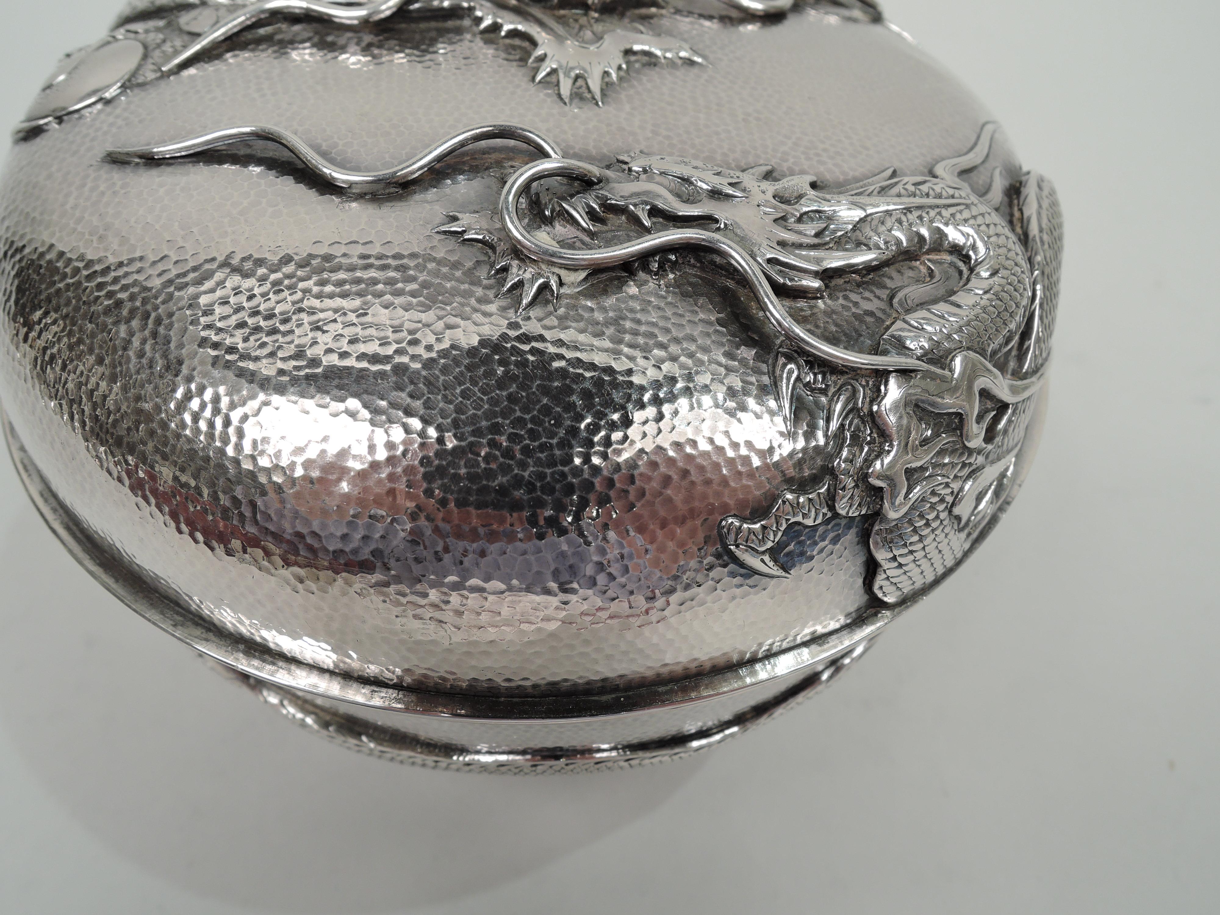 Antique Japanese Silver Dragon Box in Rare Round Form 2