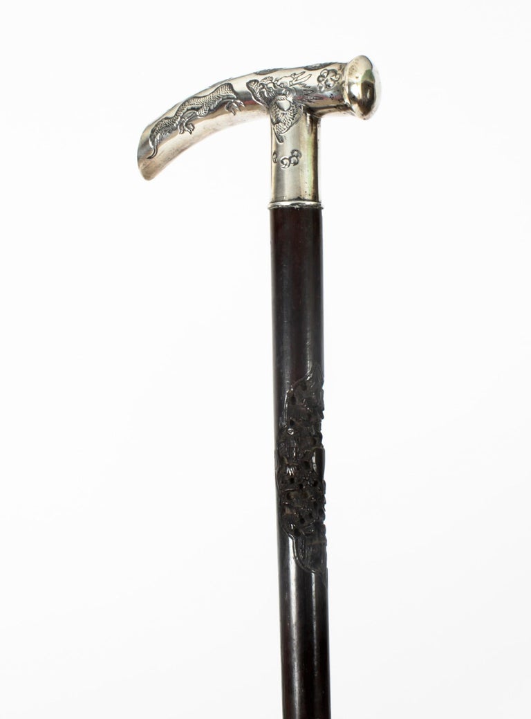 Antique Japanese Silver and Malacca Walking Stick Cane 19th Century at 1stDibs