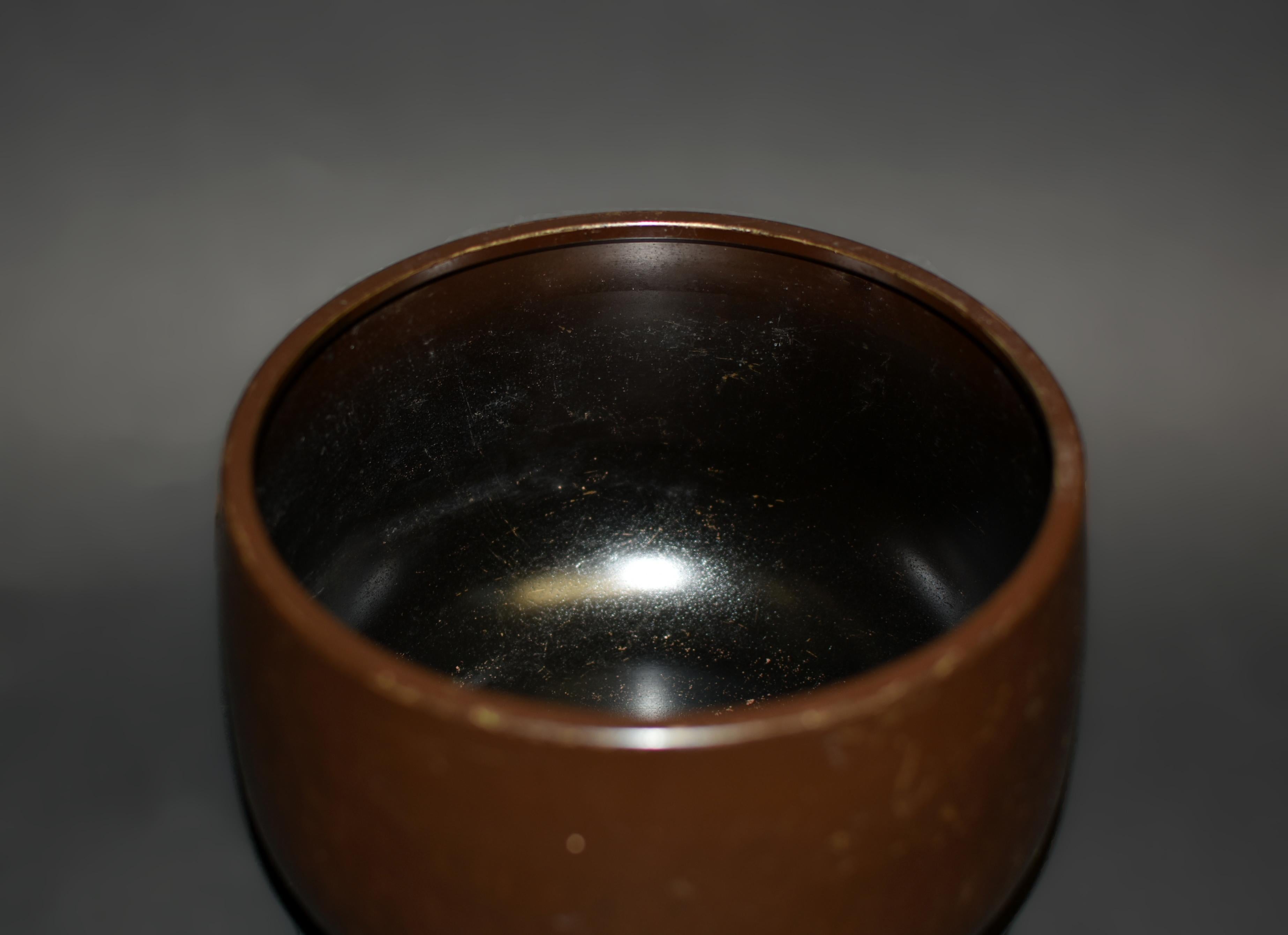 Antique Japanese Singing Bowl Brown Earth E4 Tone For Sale 7