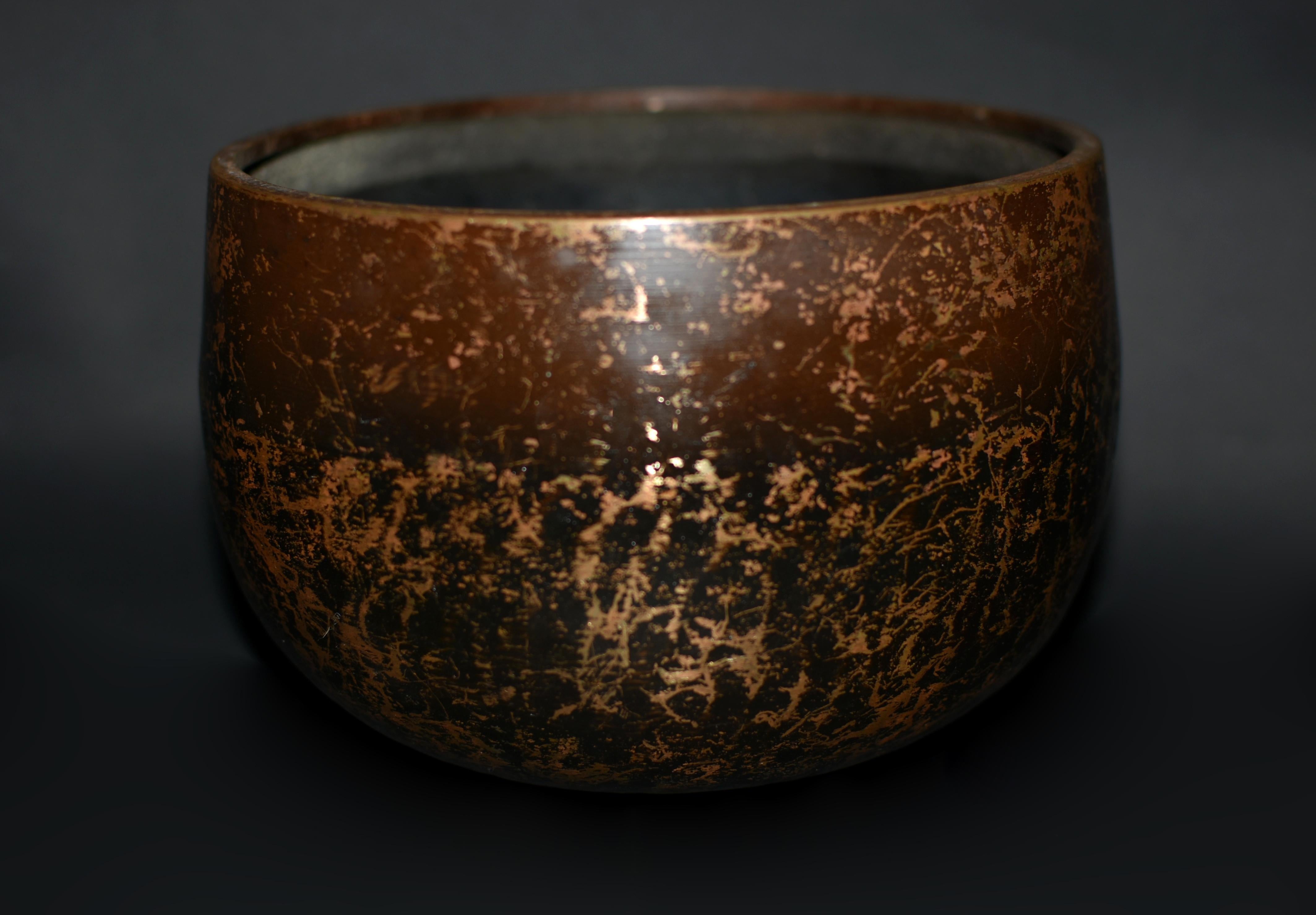 A very special 19th century Japanese singing bowl, in the traditional simple, unadorned form. All original patina with rose gold and gold hue. Bowl produces beautiful sound that is at once calming and thought provoking. Such a bowl is often used in