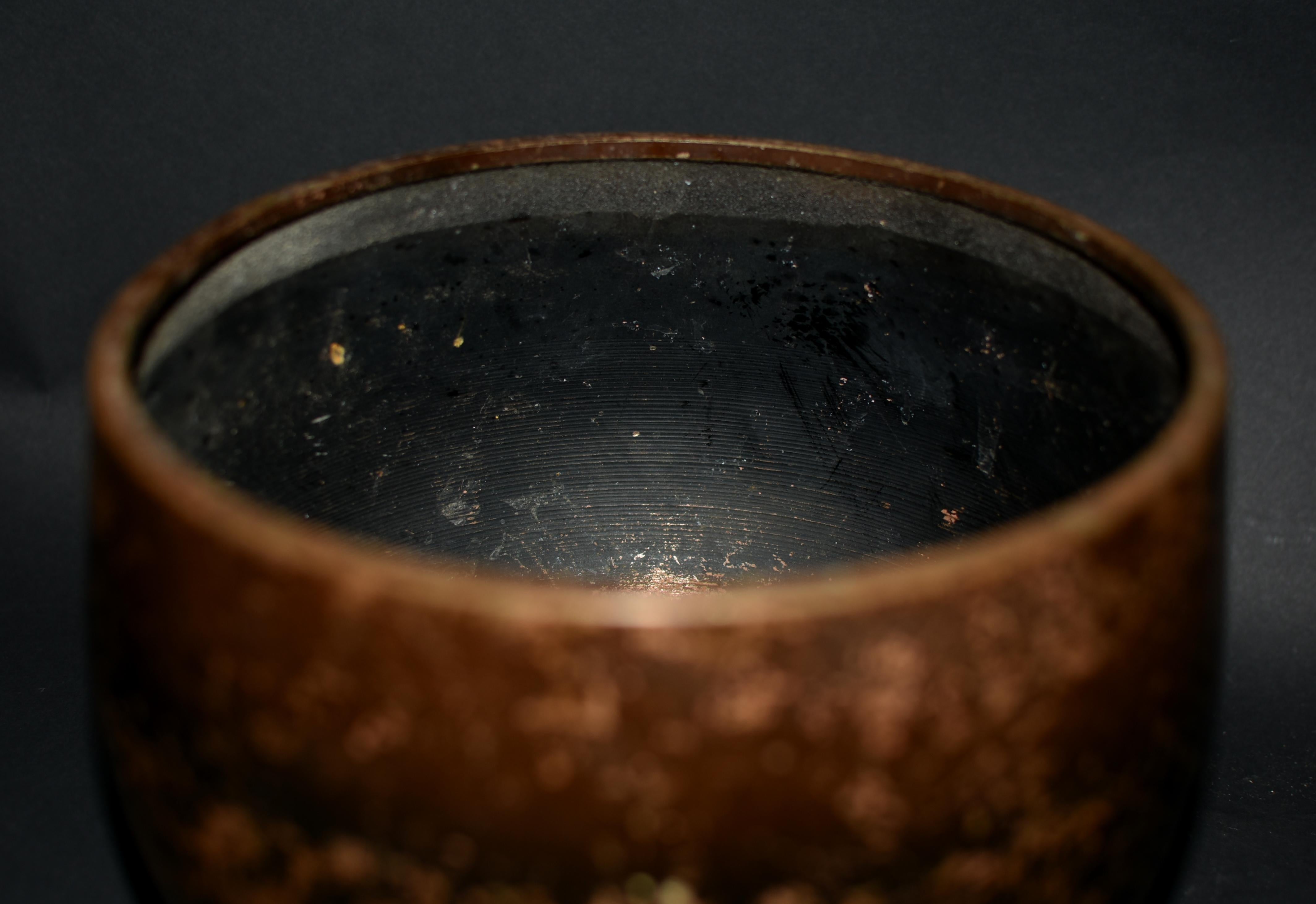 Hand-Crafted Antique Japanese Singing Bowl with Rose Gold Patina
