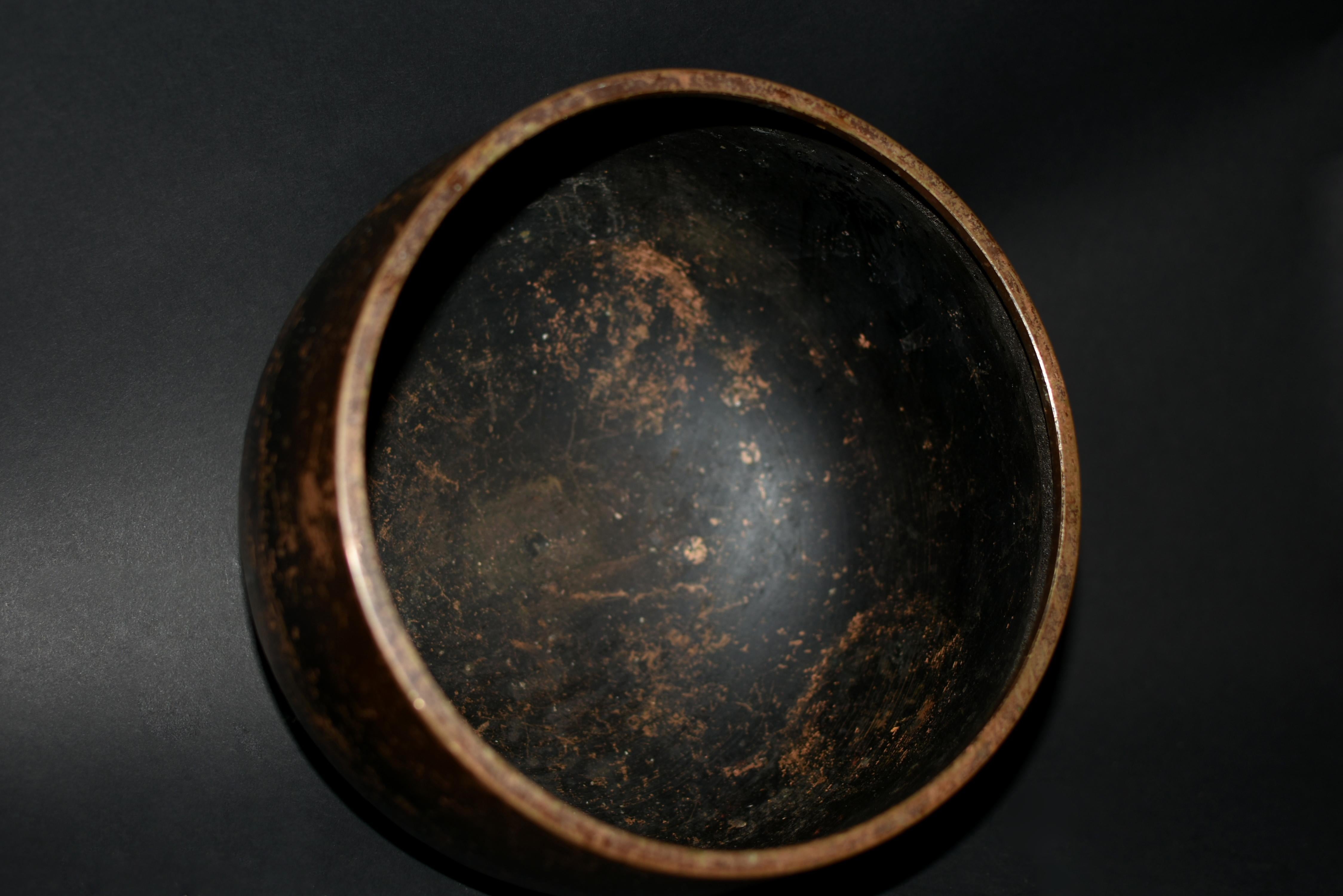 Suede Antique Japanese Singing Bowl with Rose Gold Patina