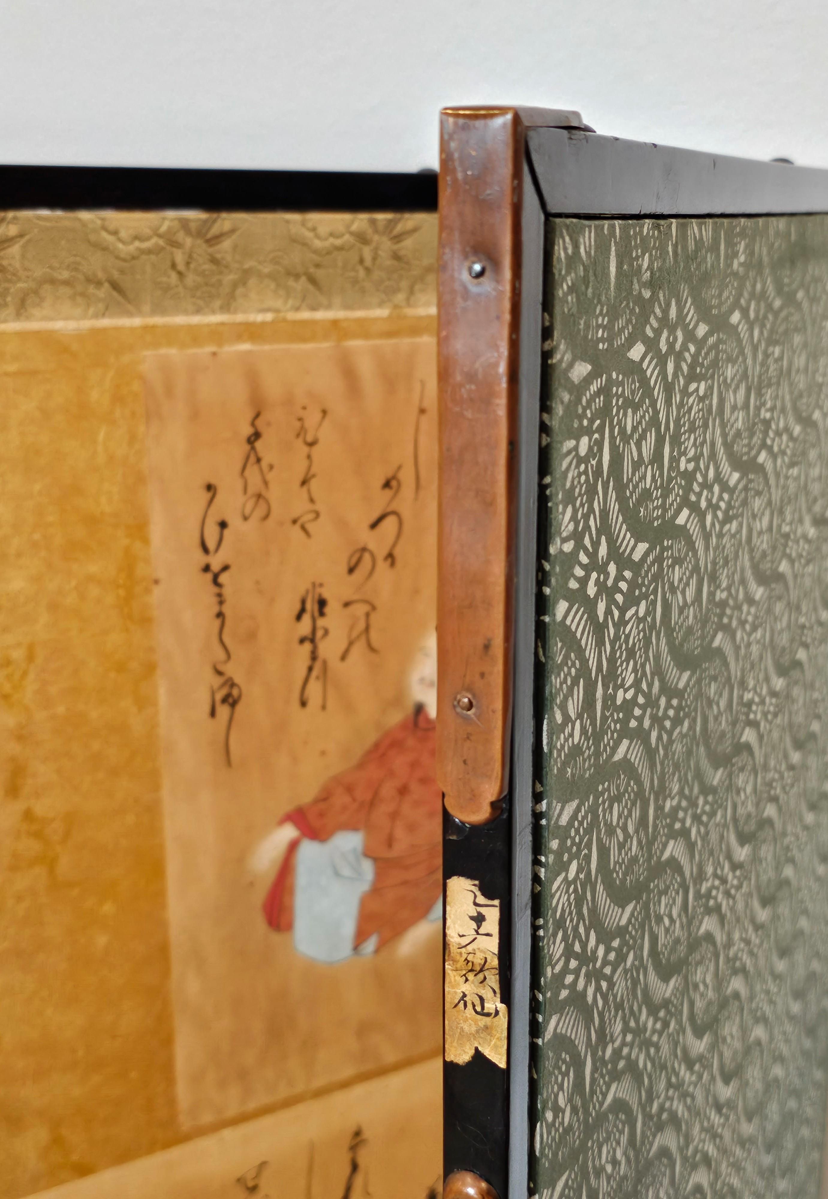 Antique Japanese Six Panel Screen with Immortal Poets  3