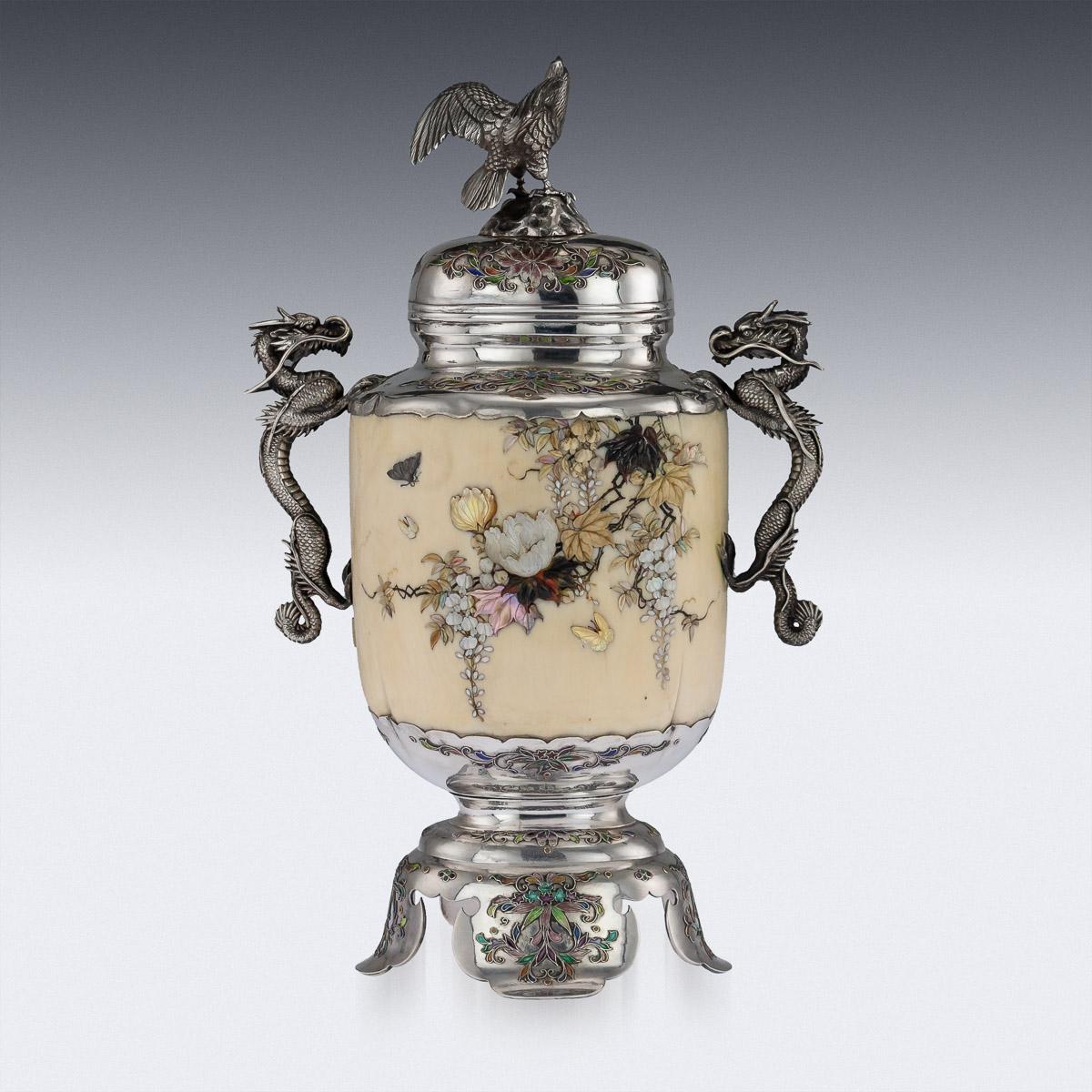 Antique Japanese Solid Silver, Enamel and Shibayama Koro, circa 1890 In Good Condition In Royal Tunbridge Wells, Kent