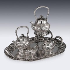 Antique Japanese Solid Silver Tea and Coffee Service on Tray, circa 1900