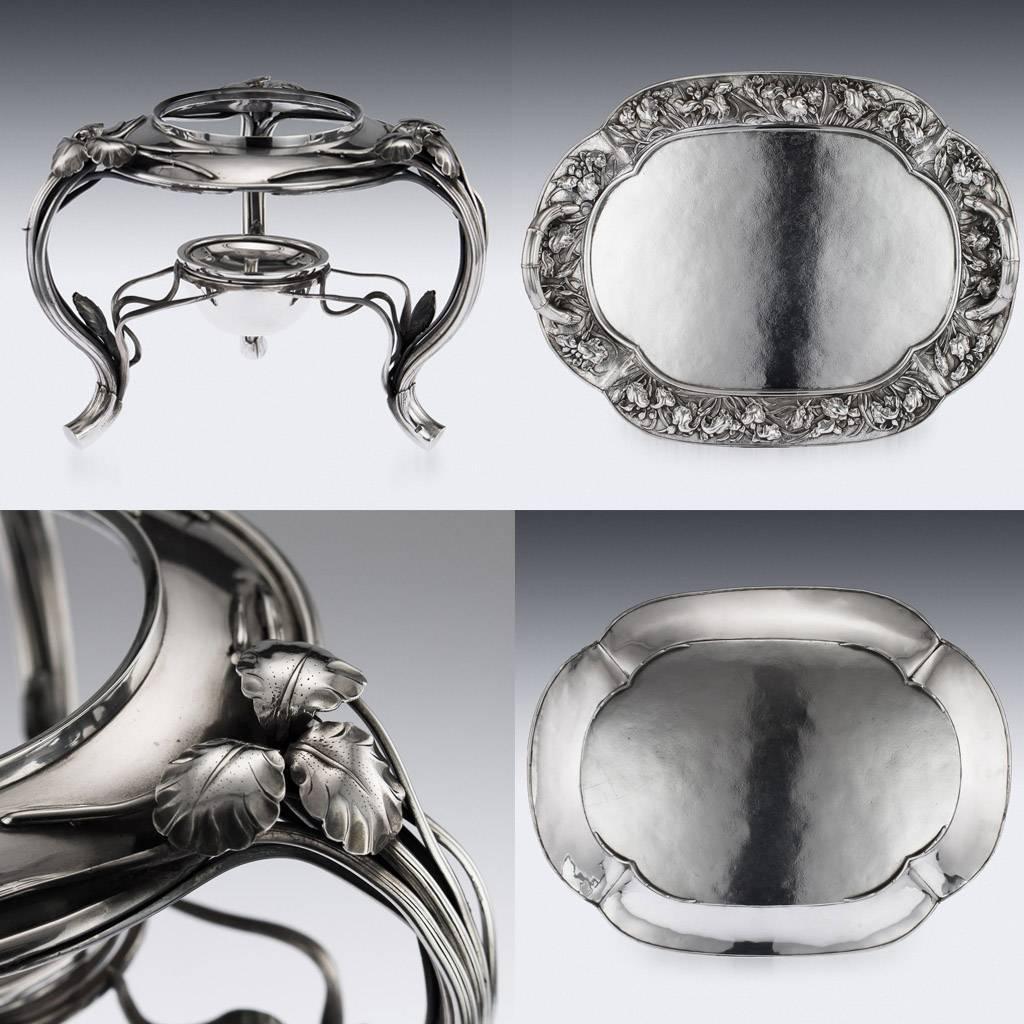 Antique Japanese Solid Silver Tea and Coffee Service on Tray, circa 1900 3