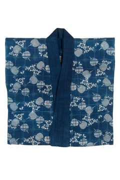 Antique Japanese Stencil-Dyed Han-Juban With Fan Motif