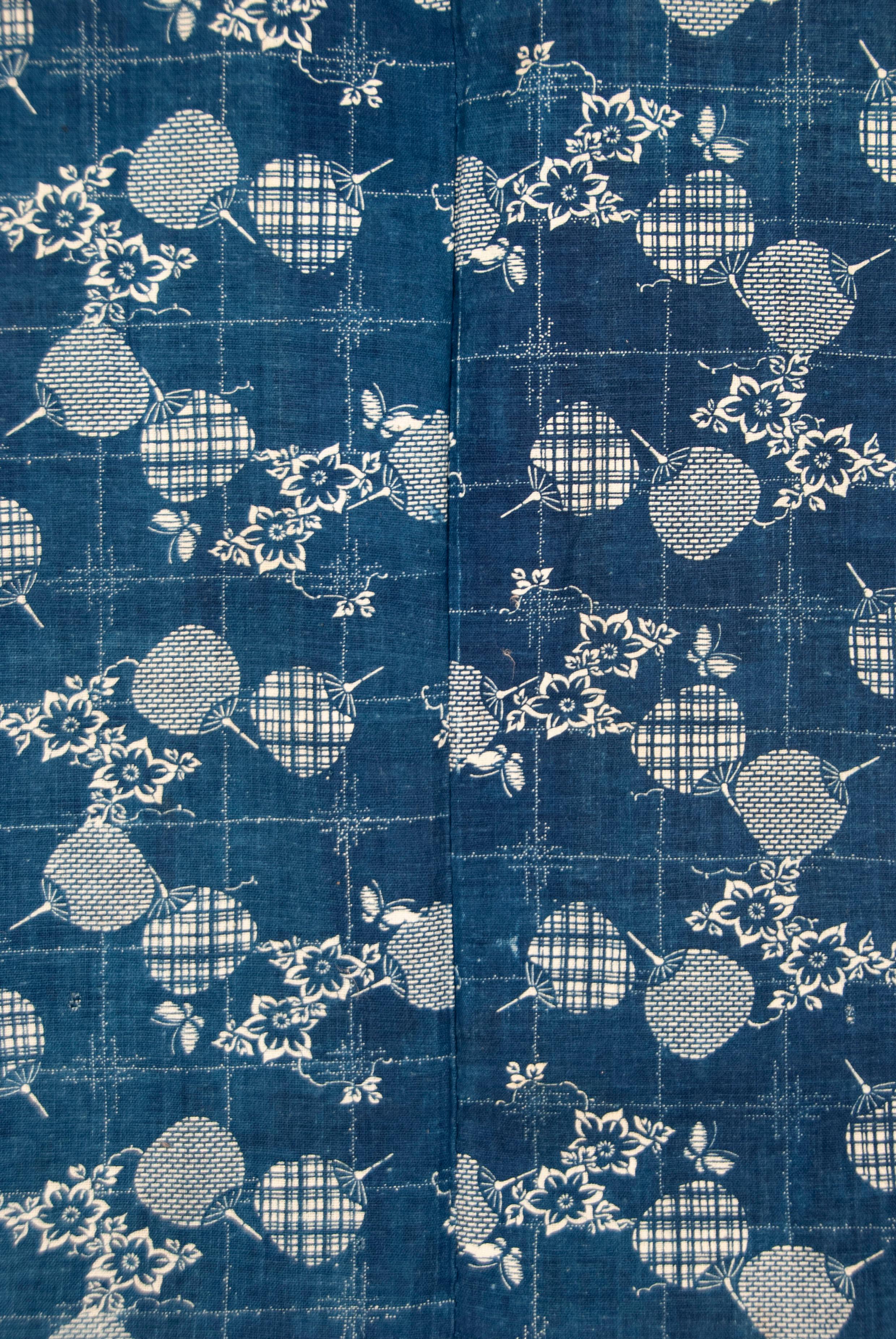 Japonais Juban japonais ancien teint au crayon avec motif d'éventail en vente
