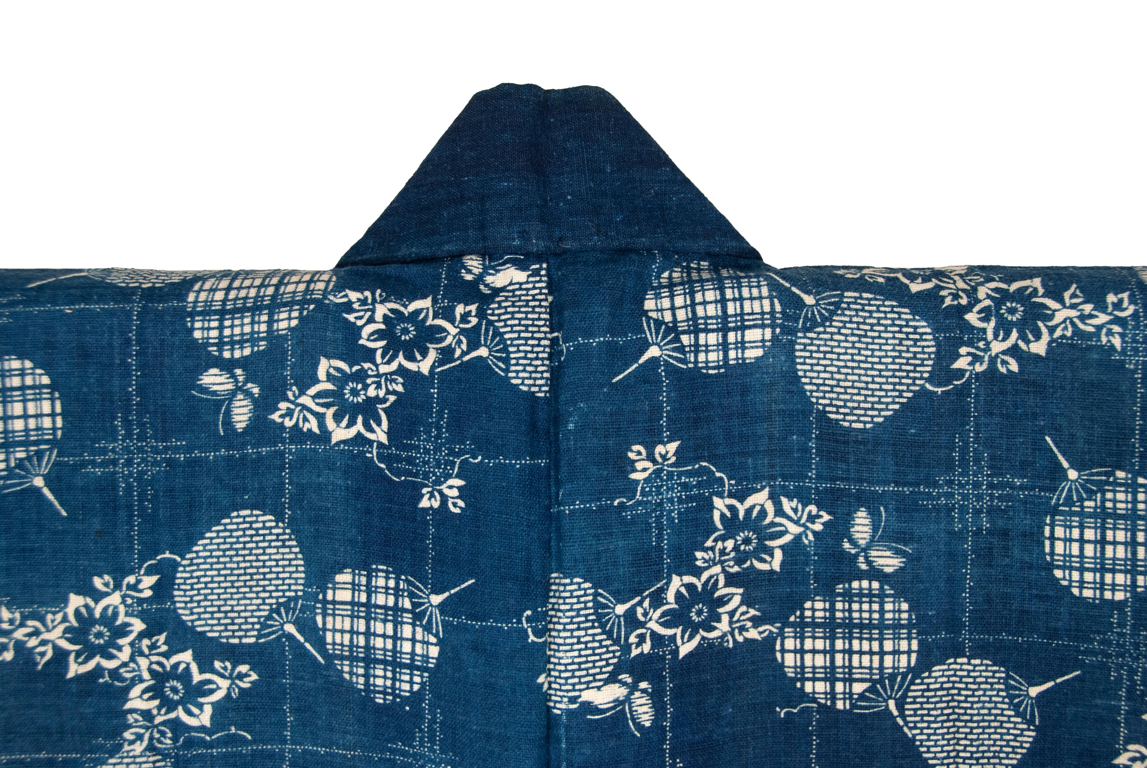 20ième siècle Juban japonais ancien teint au crayon avec motif d'éventail en vente