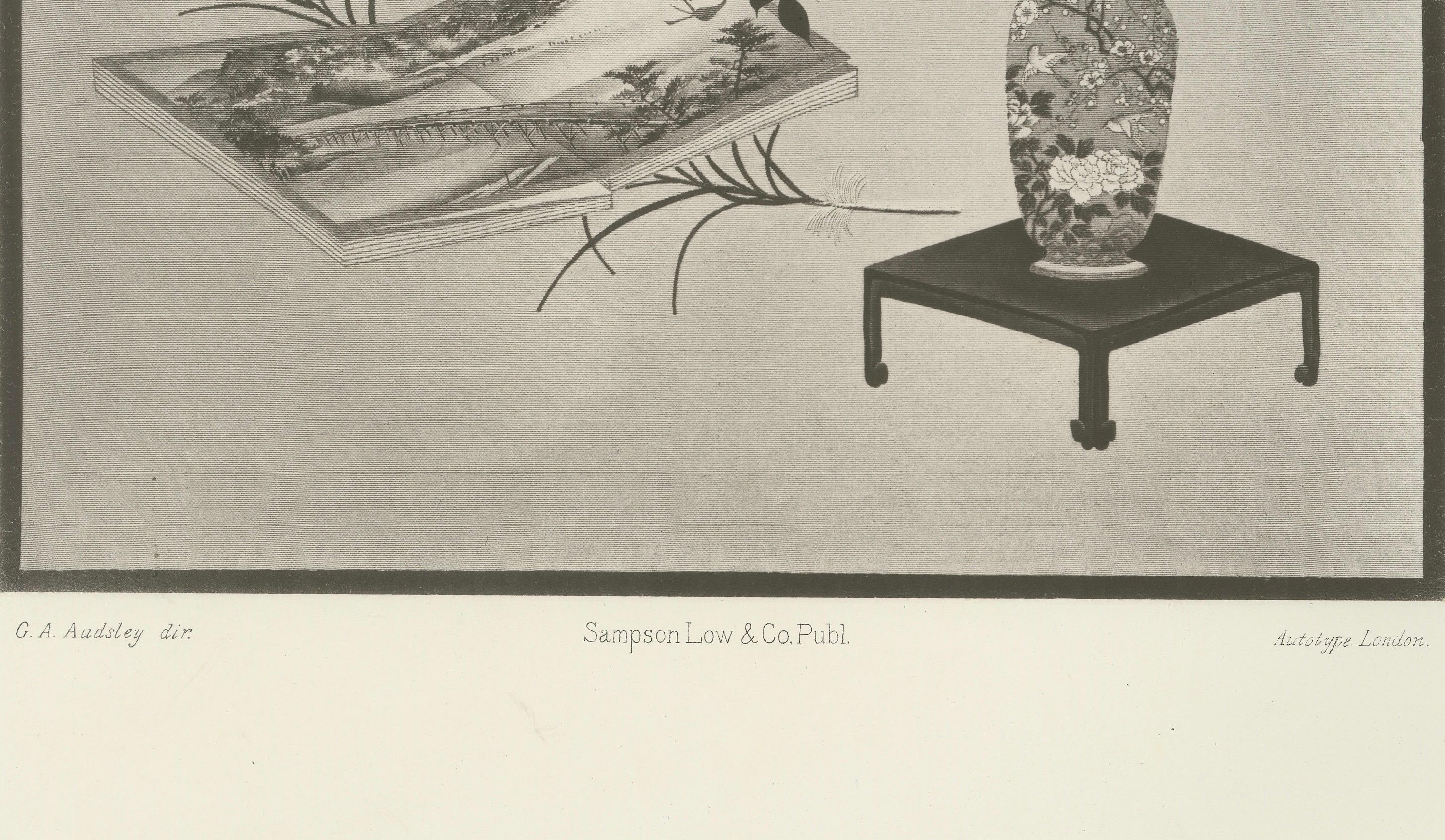 Nature morte japonaise ancienne avec le mont Fuji et un vase floral, 19e siècle Bon état - En vente à Langweer, NL