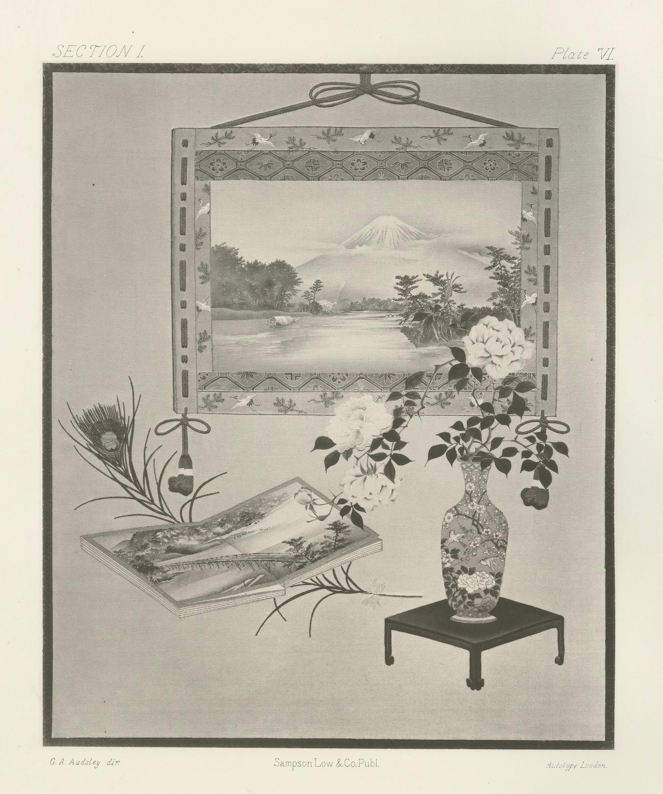 Nature morte japonaise ancienne avec le mont Fuji et un vase floral, 19e siècle en vente 3