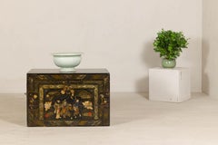 Antique Japanese Style Hand-Painted Trunk with Scenic Decor, Early 20th Century