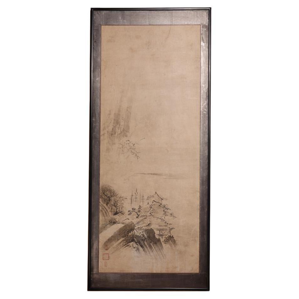 Paysage ancien japonais Suibokuga par Kano Tokinobu, 17e siècle. en vente