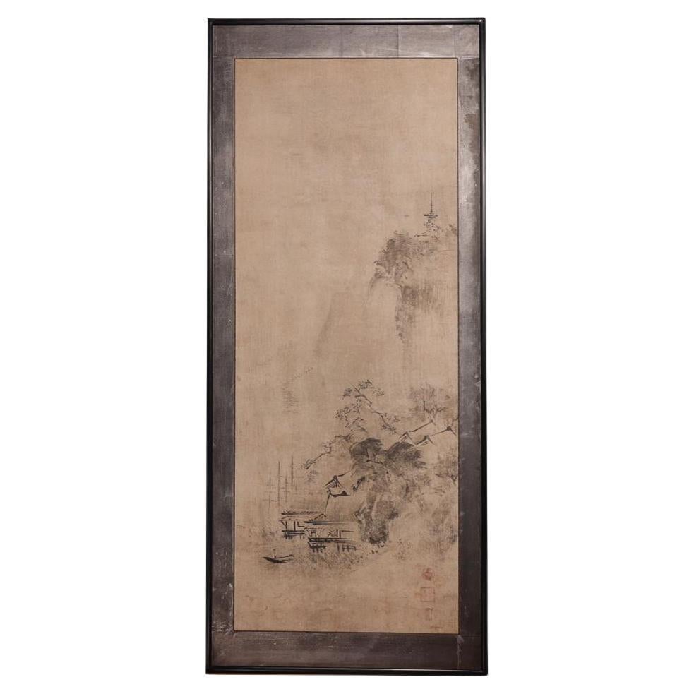Paysage ancien japonais Suibokuga par Kano Tokinobu, 17e siècle.