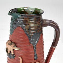Antique Japanese Sumida Gaia Pottery Pitcher with Elephants