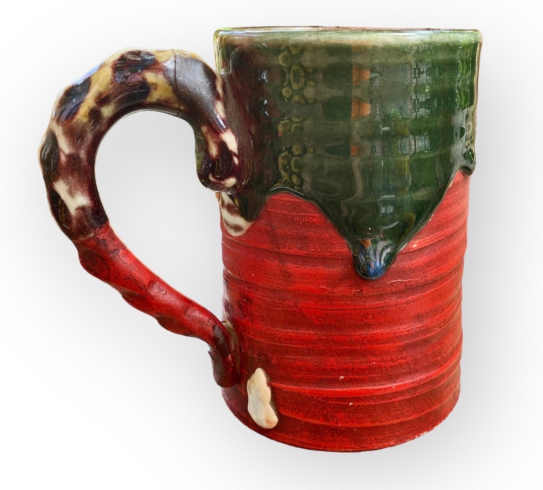 Antique Japanese Sumida Gawa Pottery Figural Red Mugs 4