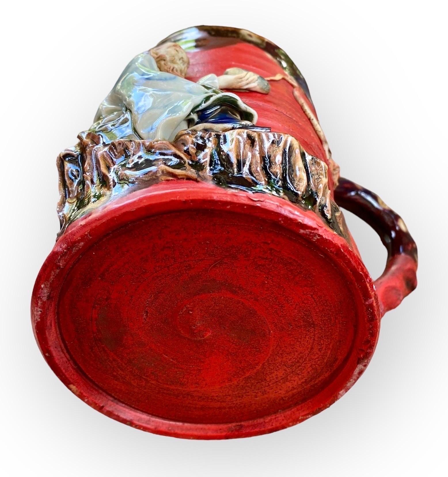Antique Japanese Sumida Gawa Pottery Figural Red Mugs 5