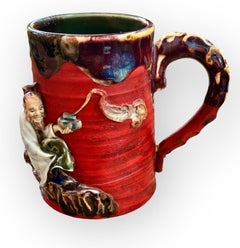 Antichi boccali giapponesi in ceramica Sumida Gawa con figure rosse