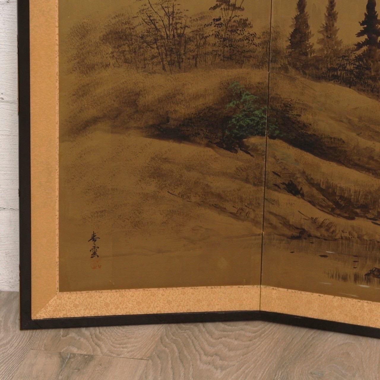 Antique Japanese Taisho Period Byobu Four Panel Folding Screen In Good Condition For Sale In New York, NY