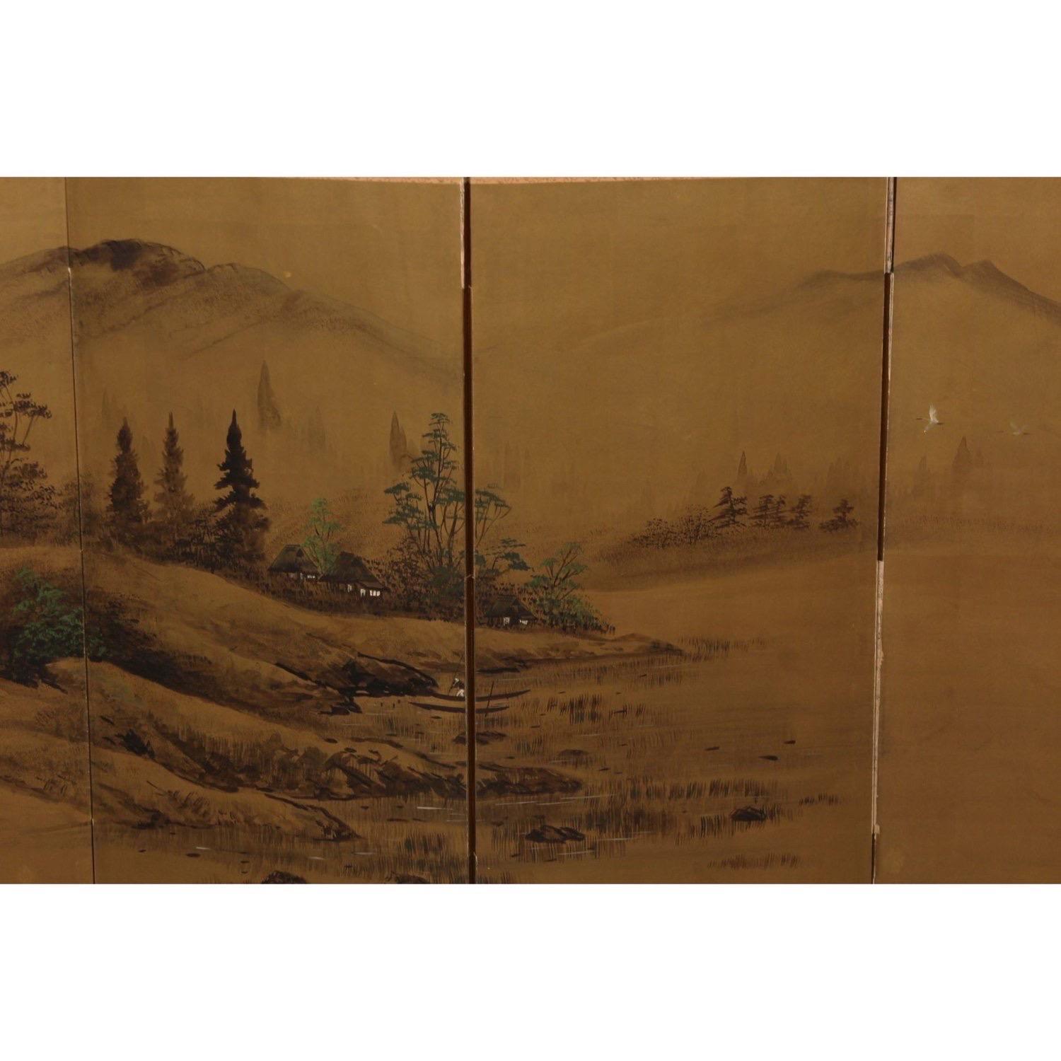 19th Century Antique Japanese Taisho Period Byobu Four Panel Folding Screen For Sale