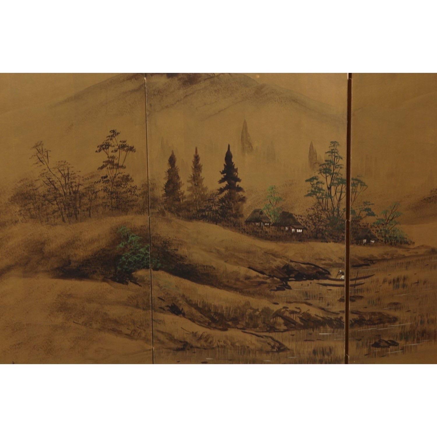 Paper Antique Japanese Taisho Period Byobu Four Panel Folding Screen For Sale