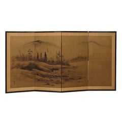 Antique Japanese Taisho Period Byobu Four Panel Folding Screen