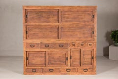 Antique Japanese Taishō Two-Part Tansu Chest with Drawers and Sliding Doors