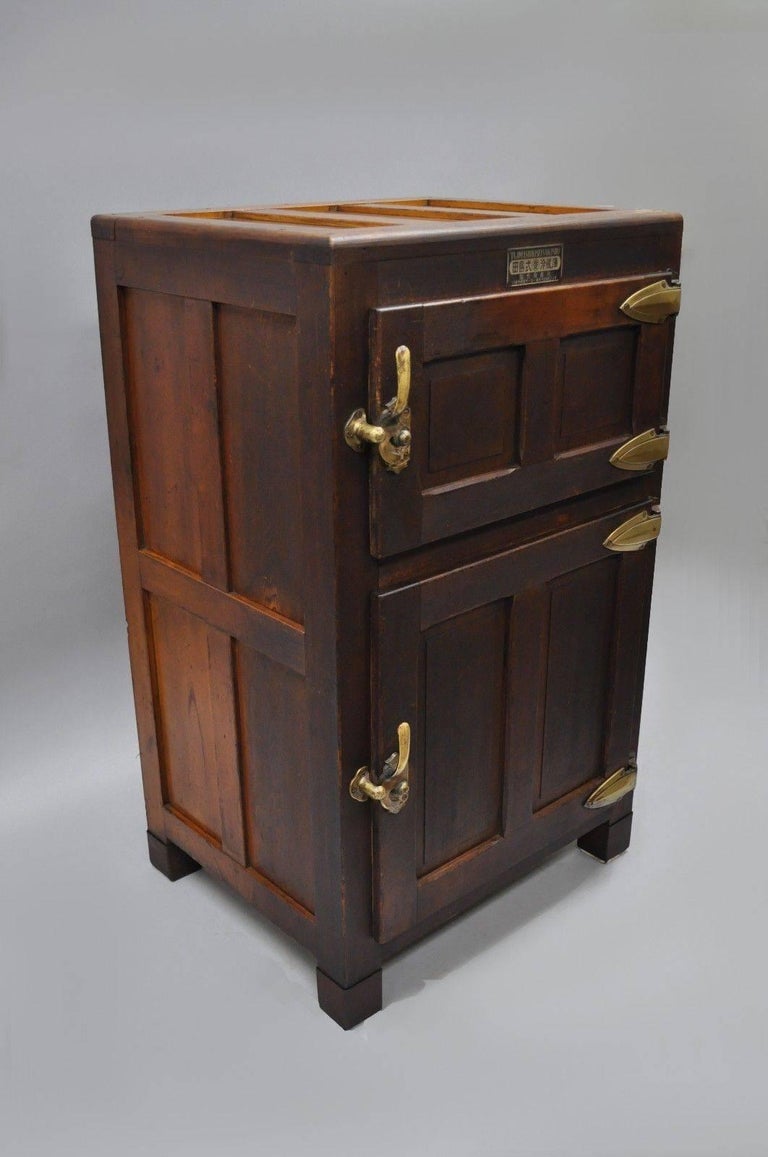 Antique Japanese Tajimashikiseisakusho Oak Wood Ice Box Freezer