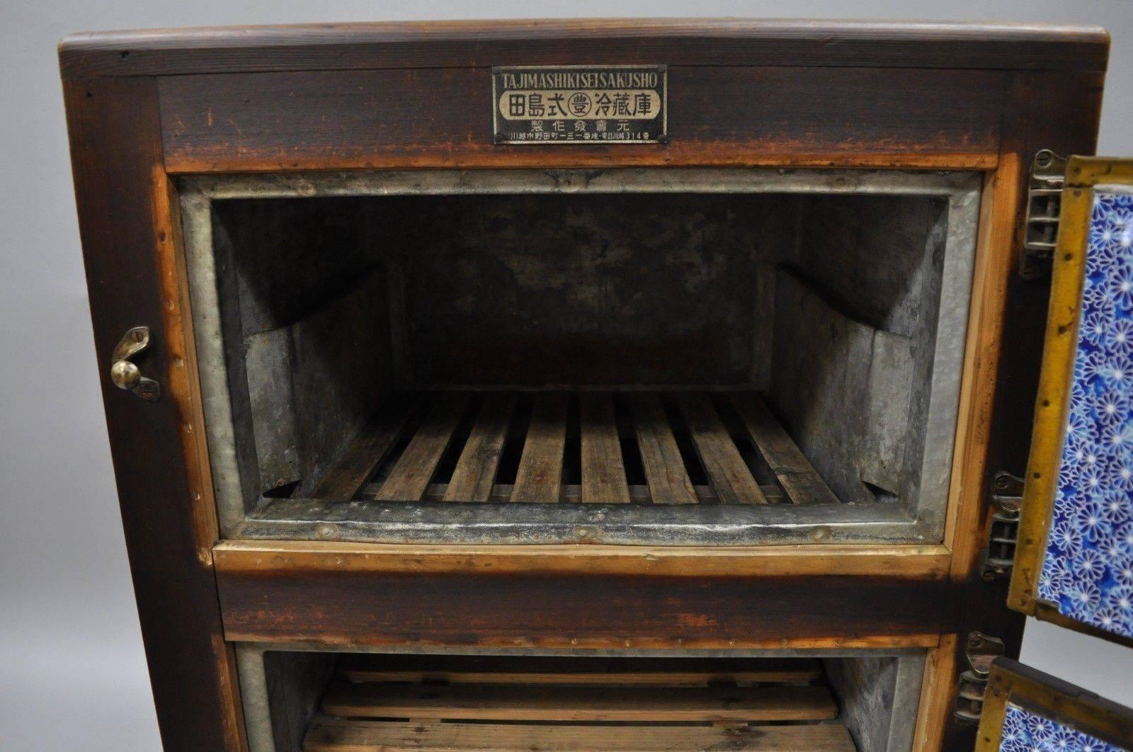 Other Antique Japanese Tajimashikiseisakusho Oak Wood Ice Box Freezer Refrigerator