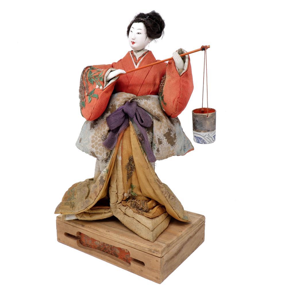 Edo Antique Japanese Takeda Ningyo, Depicting Murasame Carrying a Shiokumi For Sale
