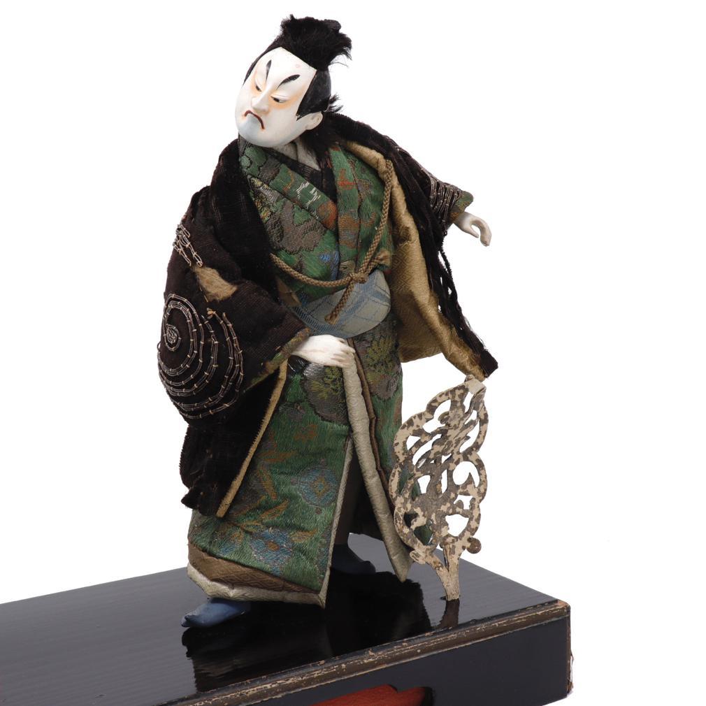 Edo Antique Japanese Takeda Ningyo Doll Set of Two Kabuki Actors on the Stage For Sale