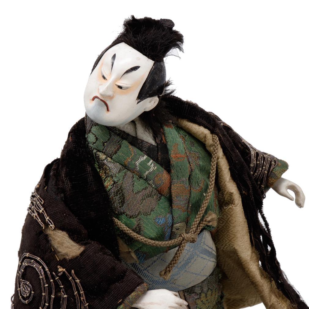 Hand-Crafted Antique Japanese Takeda Ningyo Doll Set of Two Kabuki Actors on the Stage For Sale