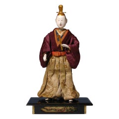 Antique Takeda Ningyo japonais d'un rôle d'empereur, période Edo