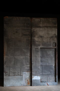 Antique Japanese tall & thick tin-covered huge sliding doors wabi sabi primitive