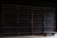 Antique Japanese tall & thick Urushi wooden sliding doors, wabi sabi primitive