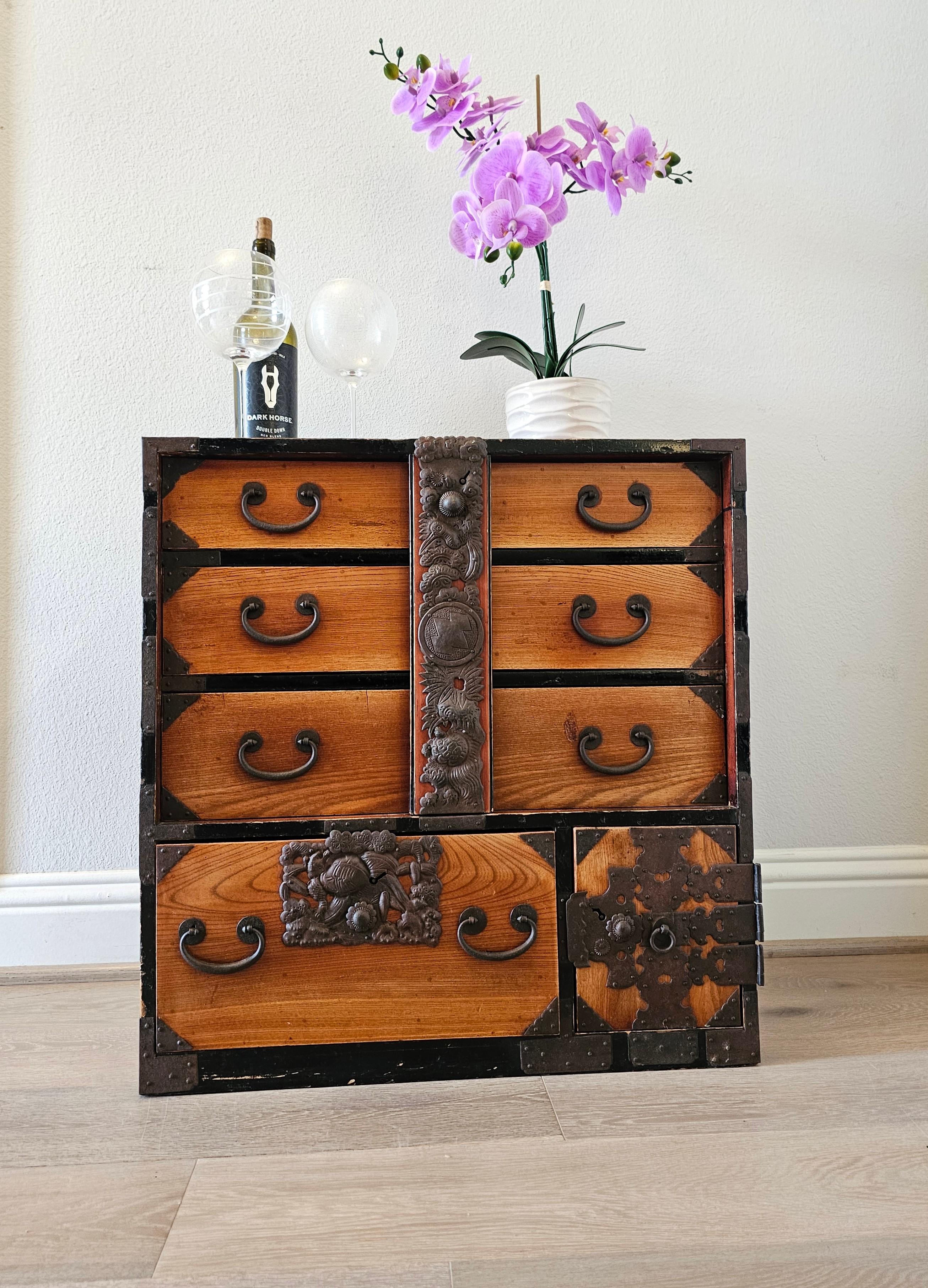 Antique Japanese Tansu Chest Small Cabinet 12