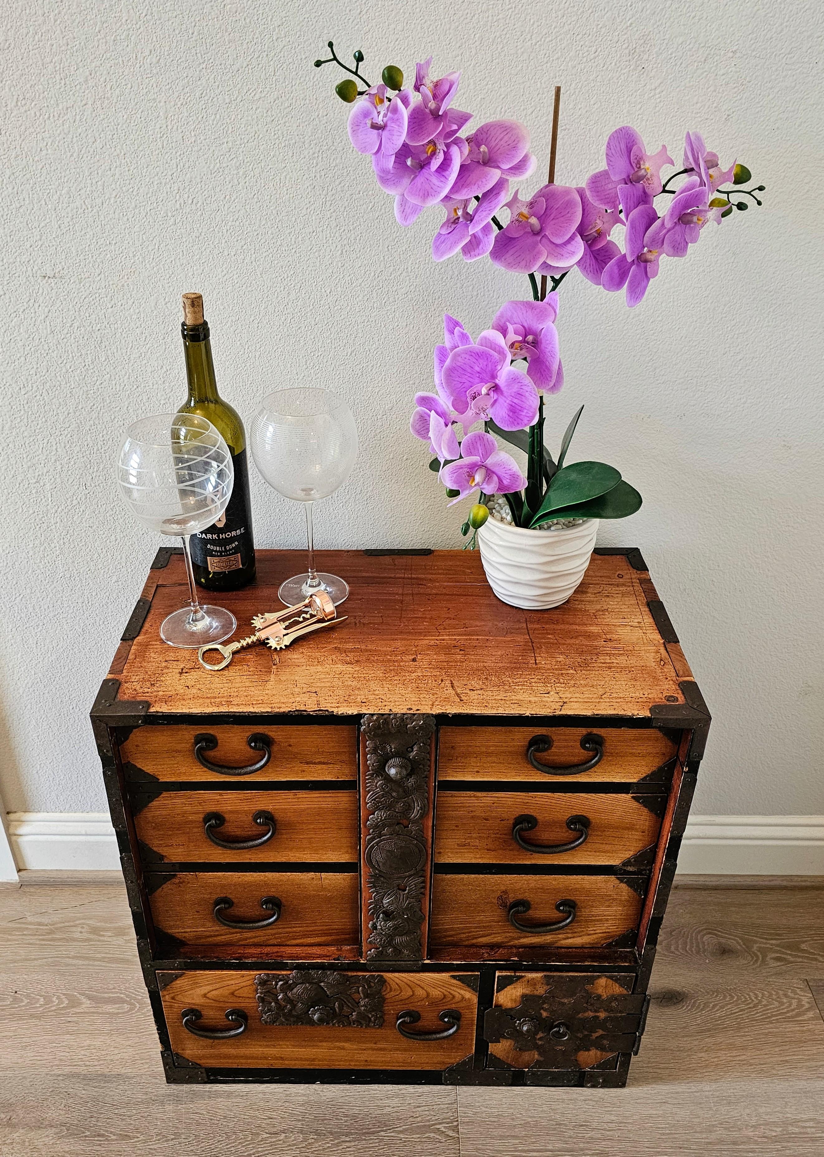 Meiji Antique Japanese Tansu Chest Small Cabinet