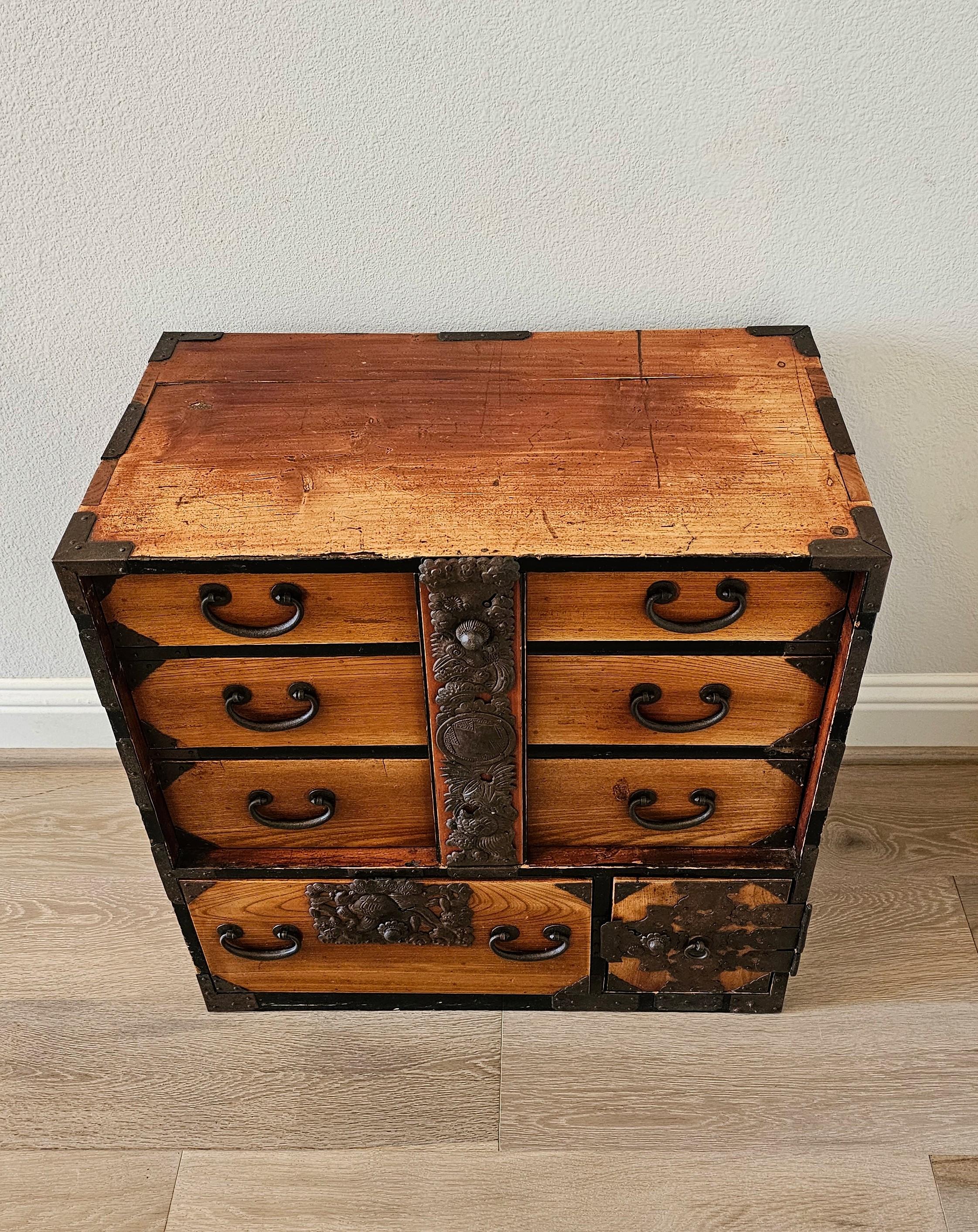 Embossed Antique Japanese Tansu Chest Small Cabinet