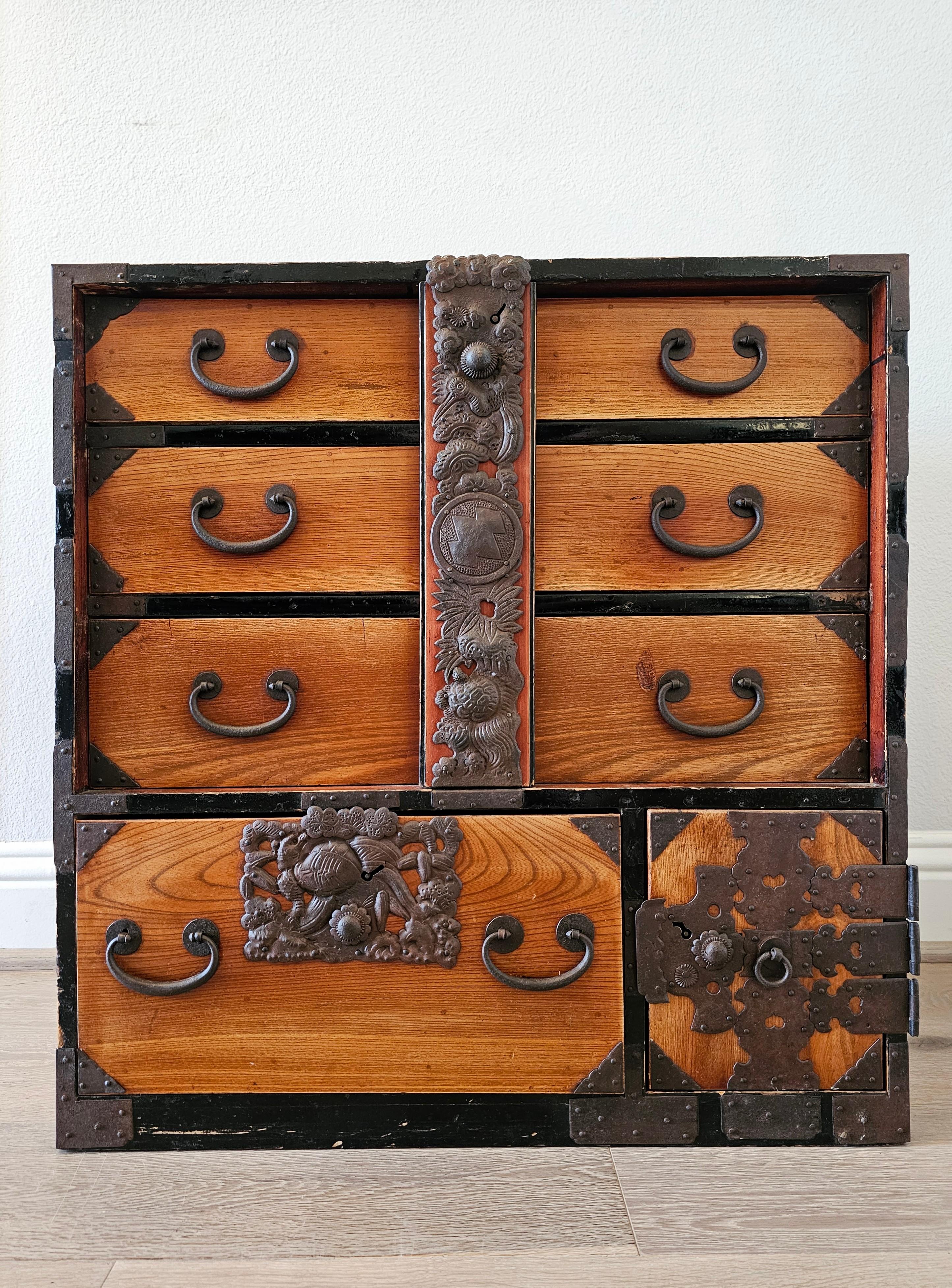 Metal Antique Japanese Tansu Chest Small Cabinet