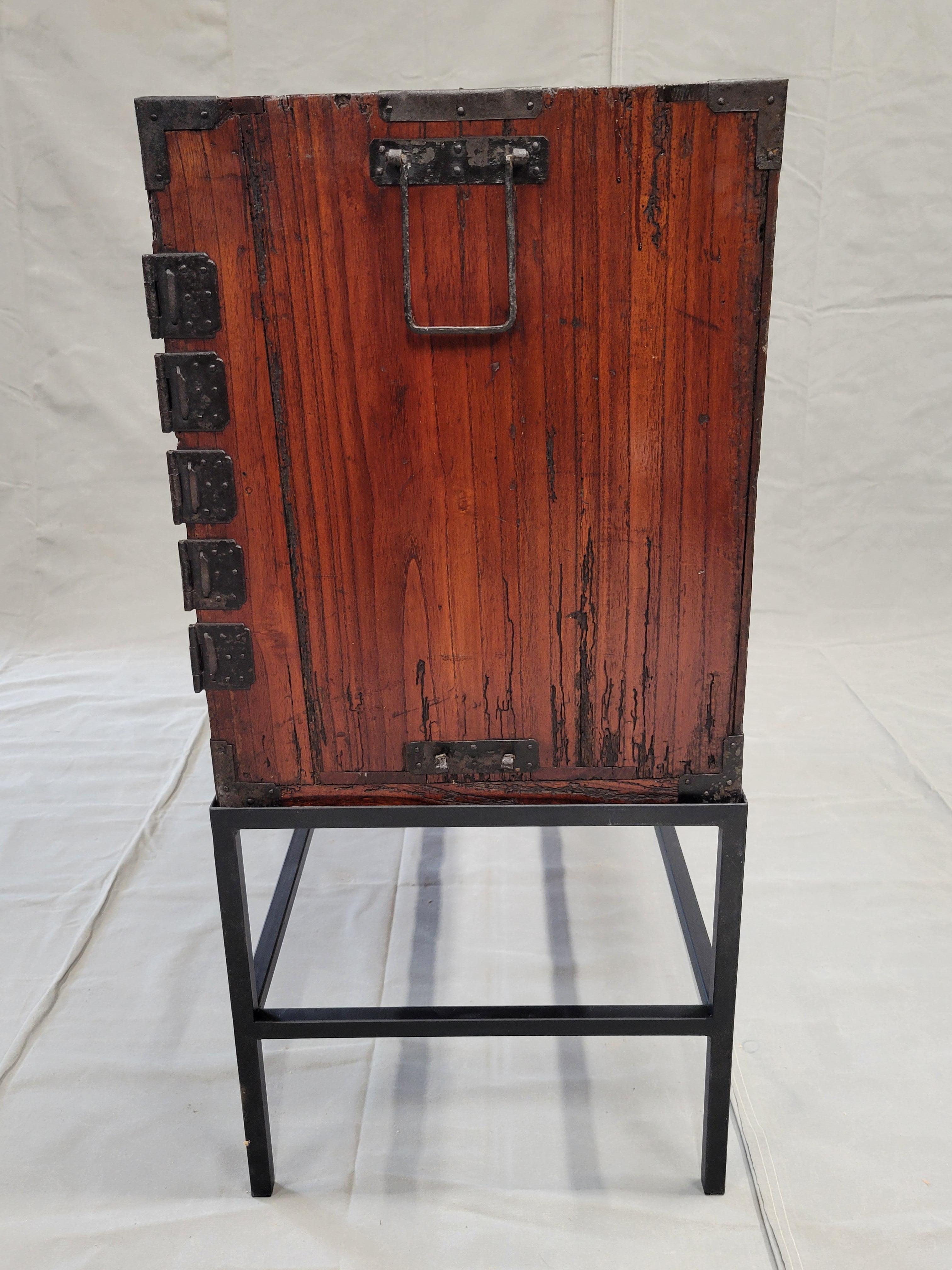 Antique Japanese Tansu Chest With Drawers on Contemporary Metal Stand Console For Sale 3