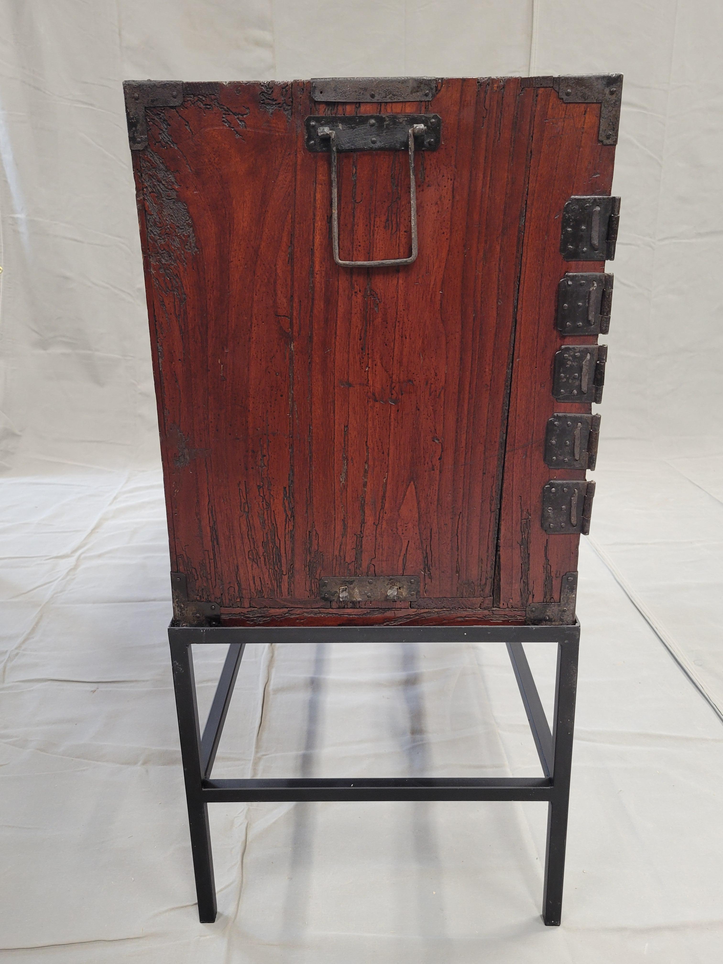 Antique Japanese Tansu Chest With Drawers on Contemporary Metal Stand Console For Sale 4