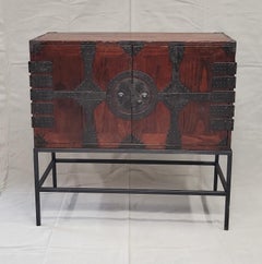 Antique Japanese Tansu Chest With Drawers on Contemporary Metal Stand Console