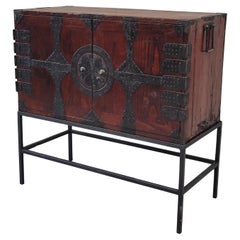 Antique Japanese Tansu Chest With Drawers on Contemporary Metal Stand Console