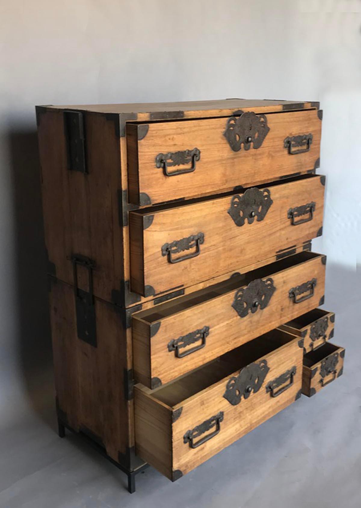 Antique Japanese Tansu on Custom Stand In Good Condition In Los Angeles, CA