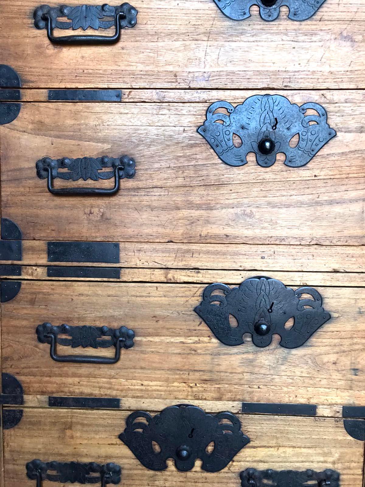 Iron Antique Japanese Tansu on Custom Stand