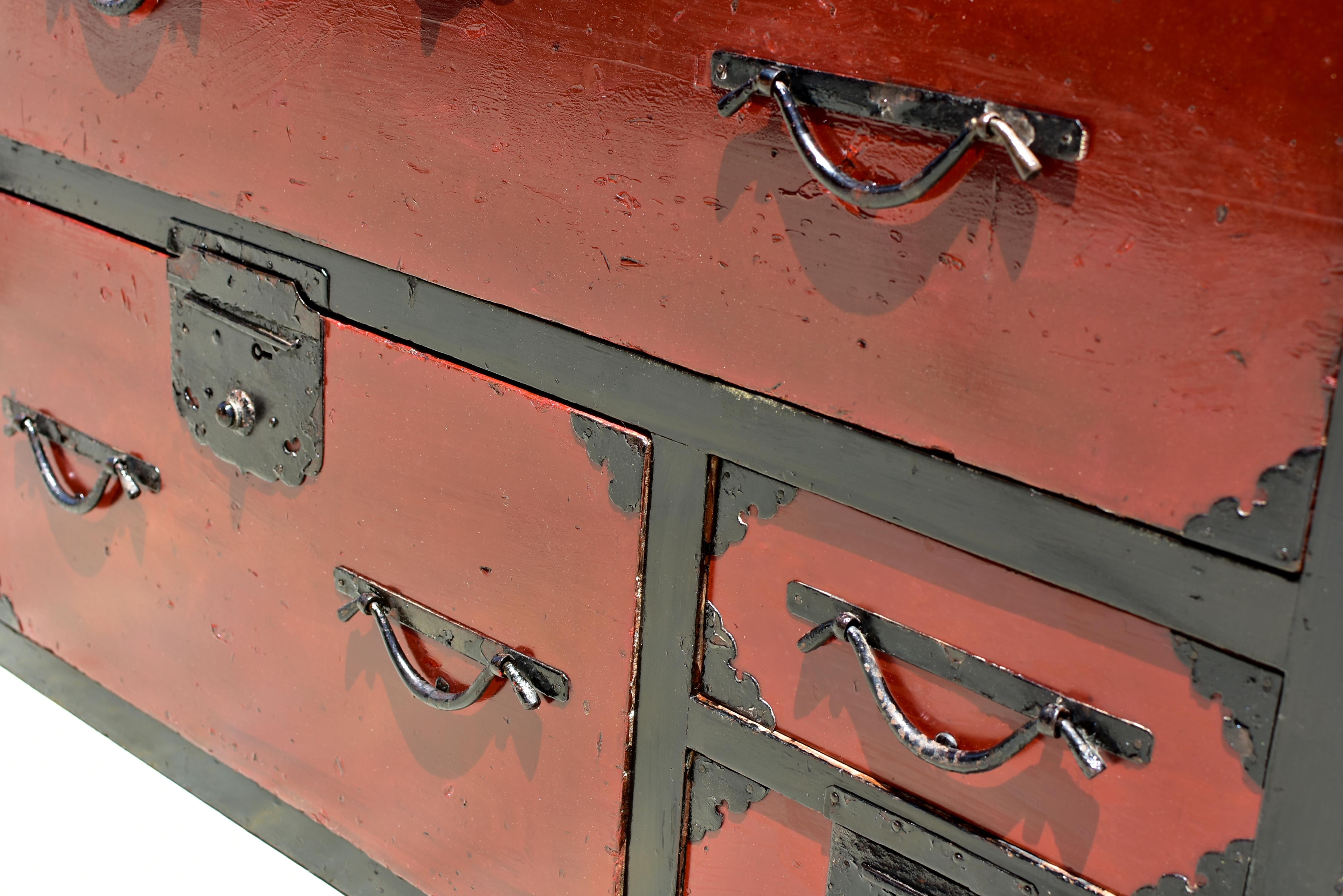 Tansu Taisho Japonés Antiguo Lacado en Dos Tonos 47 en venta 6